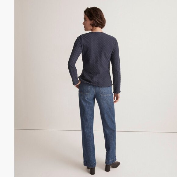 Madewell Women's V-Neck Cardigan Checkerboard Jacquard Blue Juniper Berry Large - Picture 4 of 11